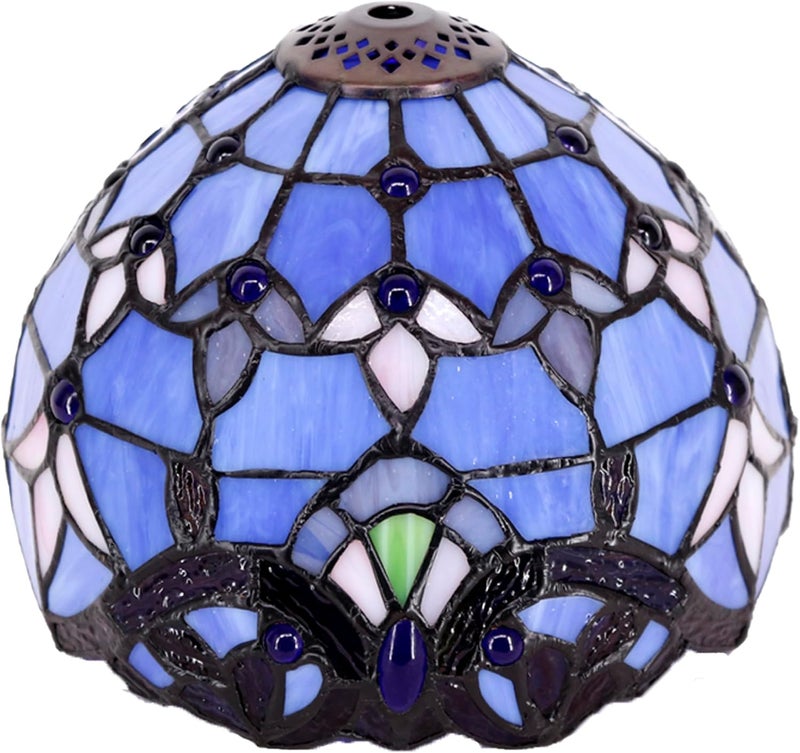 TCODTPOL Small Tiffany Lampshade Replacement Only Stained Glass Style Lamp Shade 8 Inch Fit for Table Desk Lamp, Pendant Ceiling Light Fixture (Blue Baroque) - Image 3